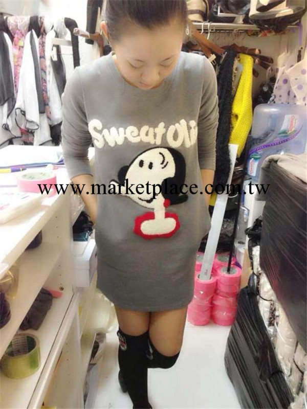 2013秋冬必備最新韓版 寬松澳立佛卡通圖案加絨加厚長款女式衛衣工廠,批發,進口,代購