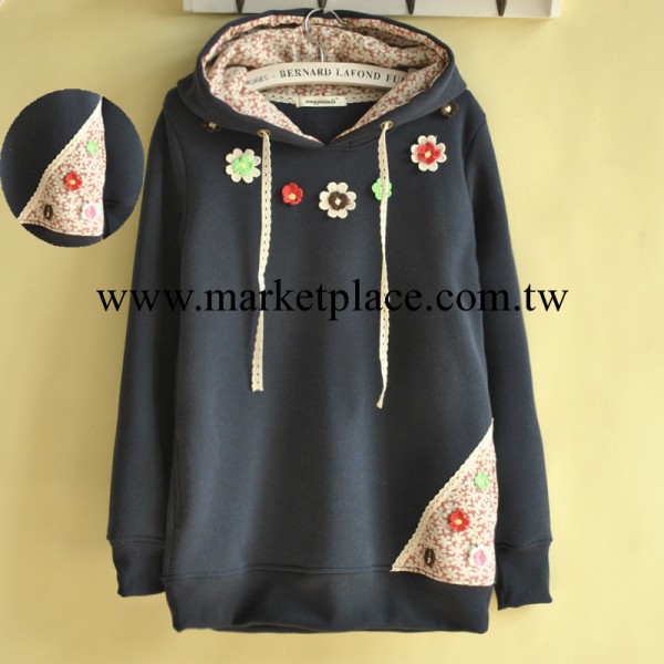 P.E.I.GIRL日系新款絨衫女式衛衣 領口小花加厚保暖衛衣女裝9022工廠,批發,進口,代購