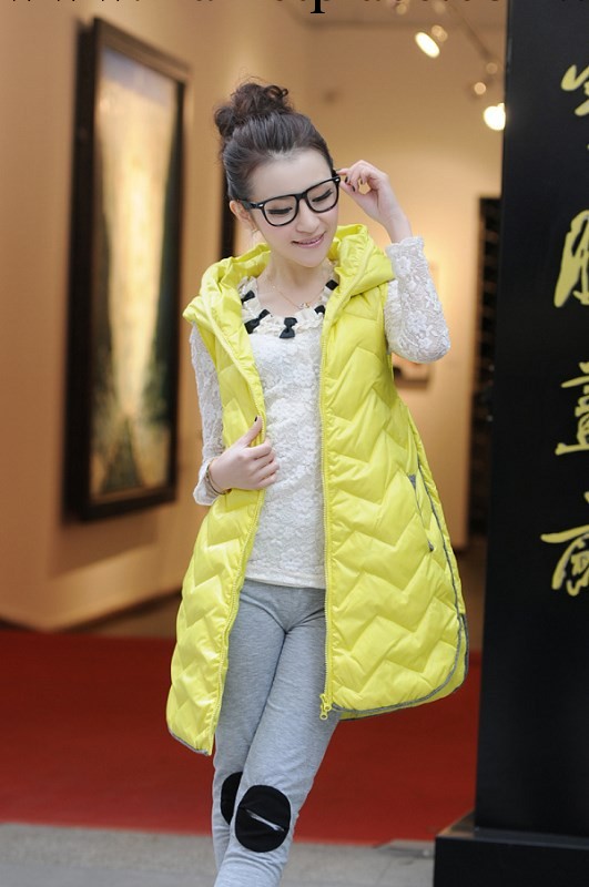 2013秋季新款 帽領中長款純色棉馬甲 歐美女裝批發B037 無工廠,批發,進口,代購