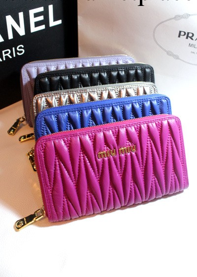 全羊皮經典款！真皮氣質褶皺大牌車縫線泡泡女士長款錢包 手拿包工廠,批發,進口,代購