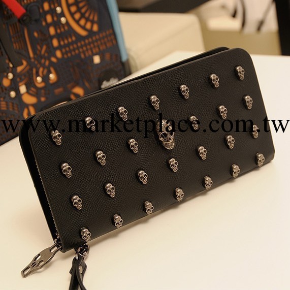 韓版2013新款錢包男女長款女式錢夾復古朋克骷髏頭手拿包 1525工廠,批發,進口,代購