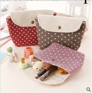2148-1234韓國可愛ZAKKA波點亞麻化妝包零錢包多功能手拿包工廠,批發,進口,代購