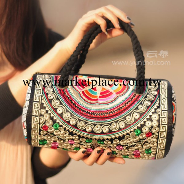 熱銷女包 民族風 繡花包特色圓筒形單肩手提手拿包-93006工廠,批發,進口,代購