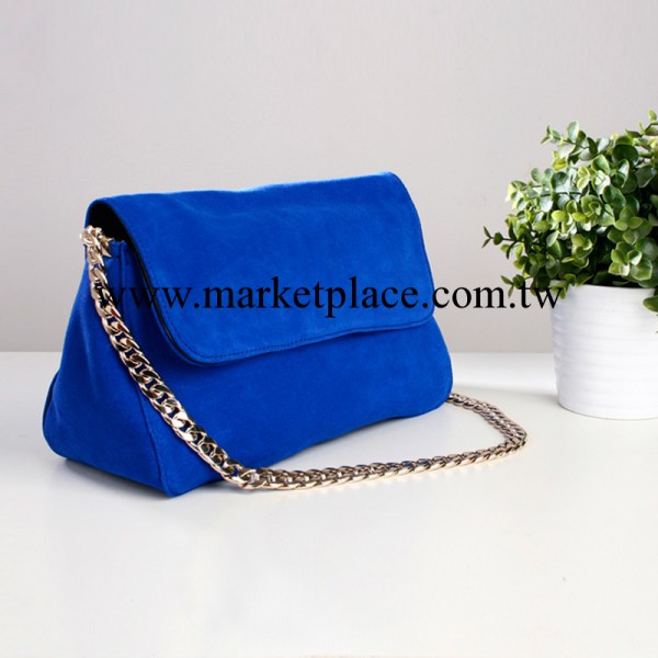 歐美新款磨砂皮電光藍鏈條包 韓火火街拍手拿包 牛皮單肩女包批發工廠,批發,進口,代購