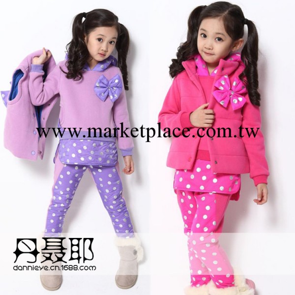 【閩越強】2013新款冬裝童裝 女童衛衣圓點蝴蝶結馬甲三件套 批發工廠,批發,進口,代購