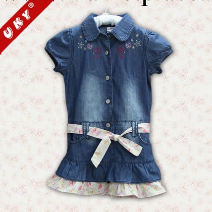 拼色童裝牛仔連衣裙   新款純棉童裝牛仔裙 外貿品牌女童牛仔裙批工廠,批發,進口,代購
