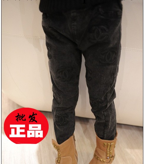 小資妞童裝 女寶冬款2013名媛小香刺繡款 黑色水洗牛仔褲 YK475工廠,批發,進口,代購