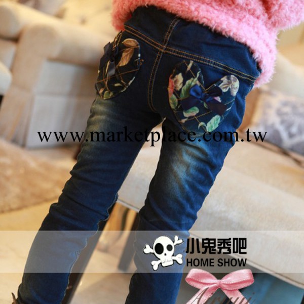 名迪2013冬新款 時尚韓版女童中大童心形口袋加絨牛仔褲批發工廠,批發,進口,代購