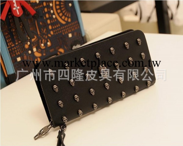韓版2013新款錢包男女長款女式錢夾復古朋克骷髏頭鉚釘手拿包1328工廠,批發,進口,代購