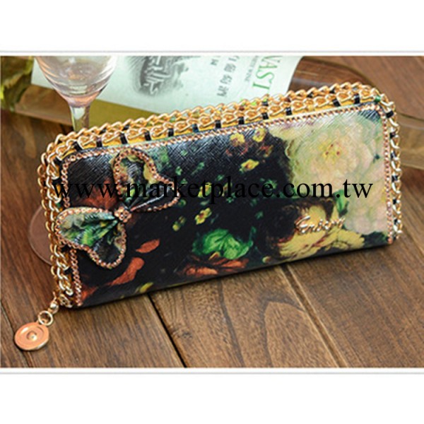 2013新款女士錢包時尚塗鴉手拿包蝴蝶結鑲鉆中長款零錢包廠傢批發工廠,批發,進口,代購