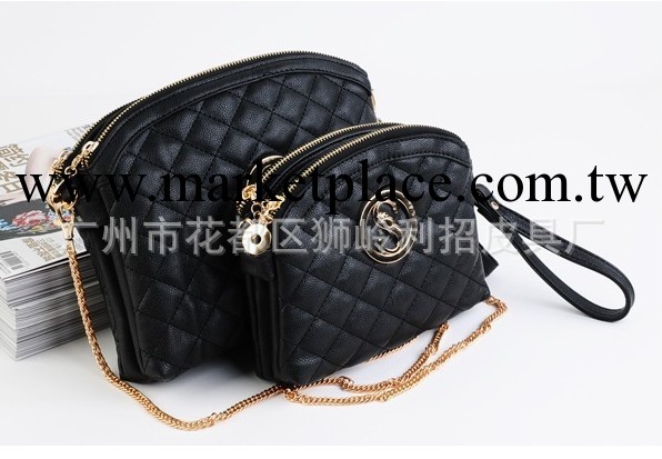 2013新款大牌風歐美風雙拉鏈菱格紋鏈條女士手拿包單肩斜挎小包包工廠,批發,進口,代購