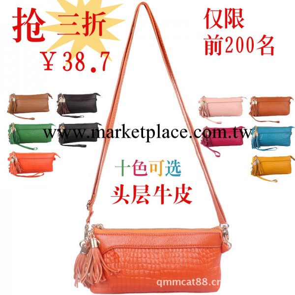 龍鳳居新款韓版頭層牛皮復古潮流蘇包手拿包百魅單肩斜跨包女包工廠,批發,進口,代購