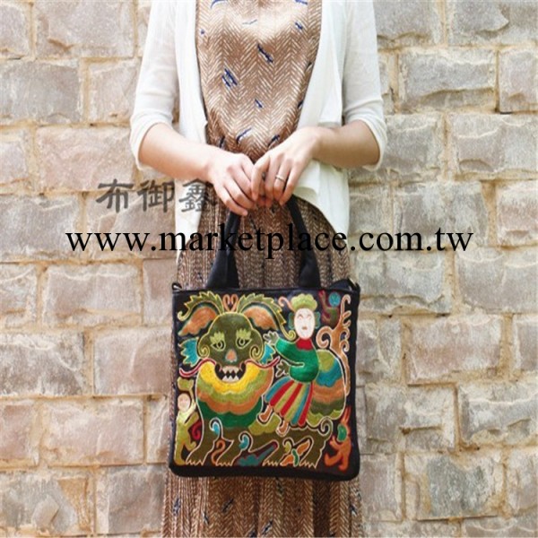 復古民族包包 舞獅刺繡 手工刺繡帆佈單肩 斜挎包女士手提包可混工廠,批發,進口,代購
