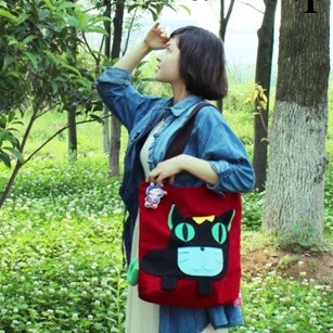 頑創意 韓國怪怪貓帆佈單肩包手拿包 女士休閒動物手提大包包D056工廠,批發,進口,代購