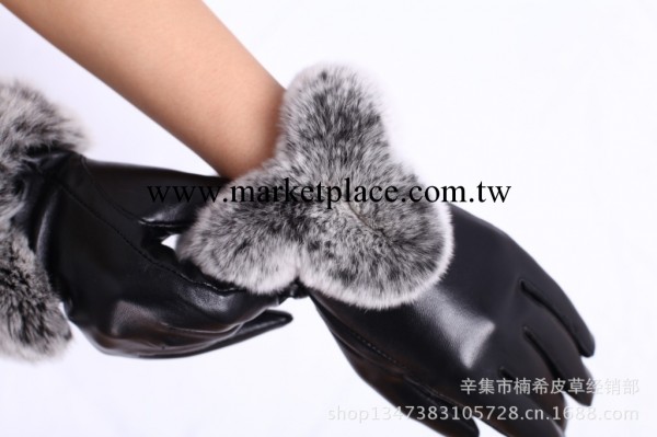 奢華女士獺兔毛口手套冬季保暖絨裡真皮時尚韓版爆款高檔T臺手套工廠,批發,進口,代購