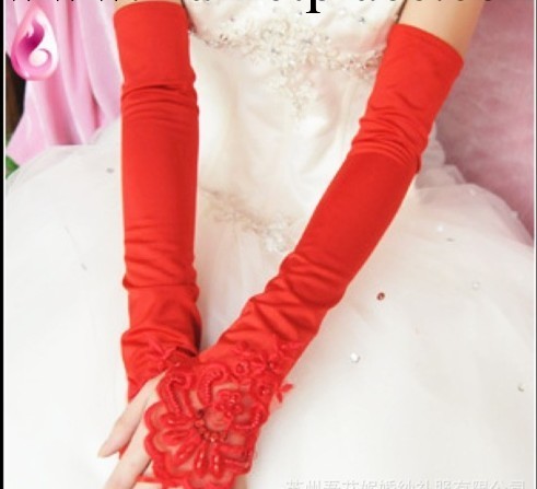 2012新款新娘手套S140紅色無指加長繡花縫珠婚紗禮服手套廠傢直銷工廠,批發,進口,代購