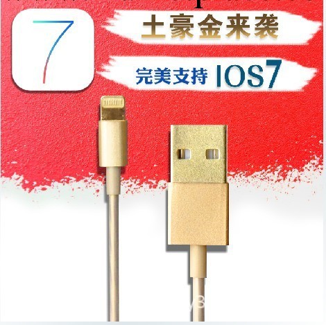 蘋果iphone5代土豪金數據線 5C 5S金色數據線 一體頭7.0.3完美版工廠,批發,進口,代購