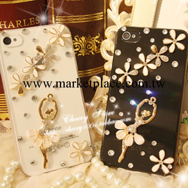 蘋果5代iphone4S/4五朵花芭蕾女孩iPhone5 手機殼水鉆外殼保護套工廠,批發,進口,代購