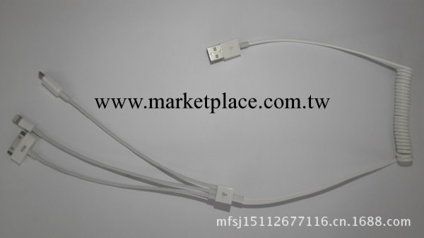 新款加長蘋果5一拖三數據線彈簧線 三合一充電線多功能數據線工廠,批發,進口,代購