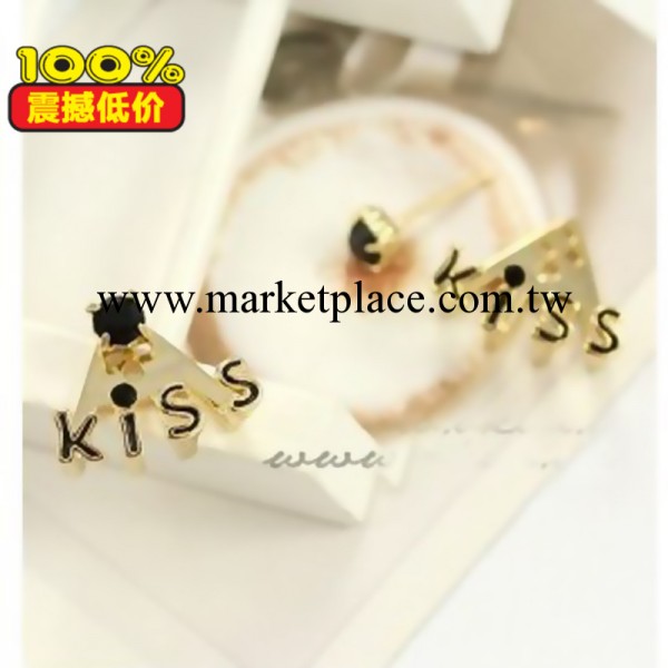 3168韓國 飾品 水鉆字母 kiss(4種顏色可選)可愛耳飾耳釘耳環工廠,批發,進口,代購