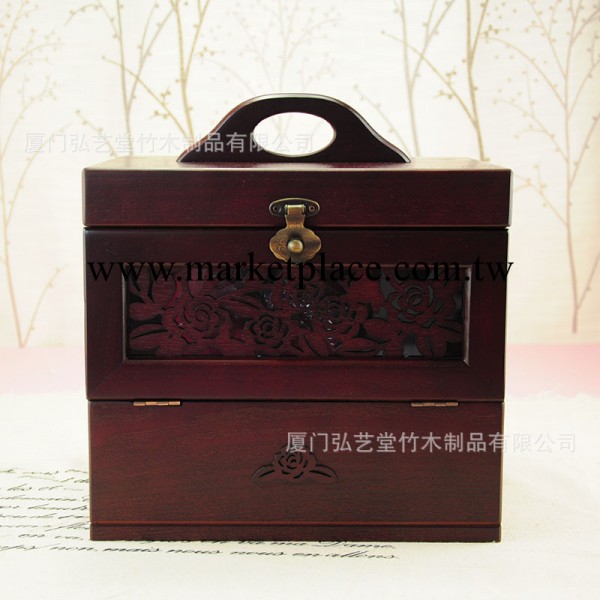 廠傢批發定制  高雅酒紅色 玫瑰雕花 木制化妝盒化妝品盒1328R工廠,批發,進口,代購
