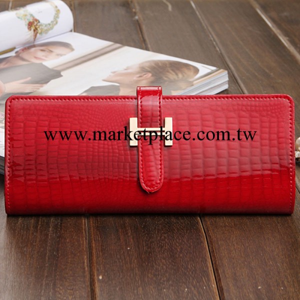 免費代理代發 真皮長款女士卡包 超多卡位 H扣亮面牛皮手拿包錢包工廠,批發,進口,代購