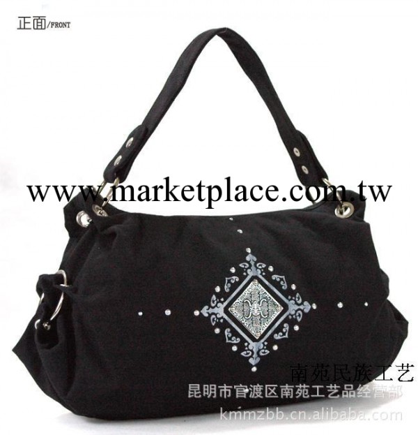 民族風情 黑色純棉麻佈手提斜挎兩用包 女士手提斜挎包工廠,批發,進口,代購