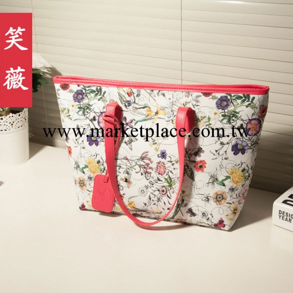 笑薇女包2013夏季新款潮復古黑白印花手提包單肩包女包大容量包包工廠,批發,進口,代購