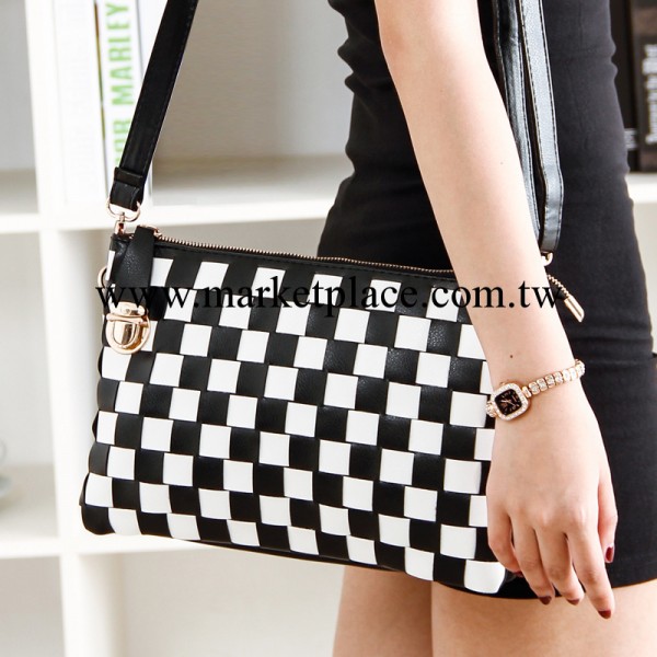 2013秋冬新款女包 黑白格子編織女包 手拿包單肩 斜跨包 HEC005工廠,批發,進口,代購