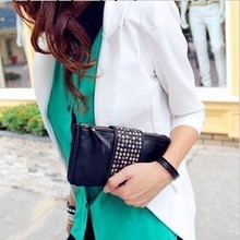 2013秋冬新款黑色包可愛女包鉚釘手拿包晚宴包長款女式包包郵工廠,批發,進口,代購