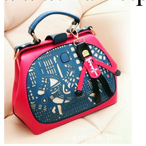 新款拼色時尚包包韓版小馬包手提醫生包潮流鏤空斜挎包8238紅工廠,批發,進口,代購