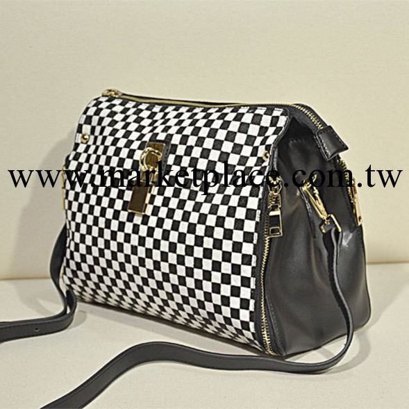 2013女包秋冬新款馬毛配牛皮復古撞色格子 真皮單肩斜挎女包工廠,批發,進口,代購
