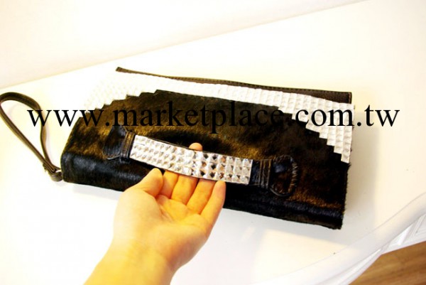 新款馬毛真皮配pu鑲鉆手拿包手挽包單肩包斜挎包包黑潮韓版工廠,批發,進口,代購