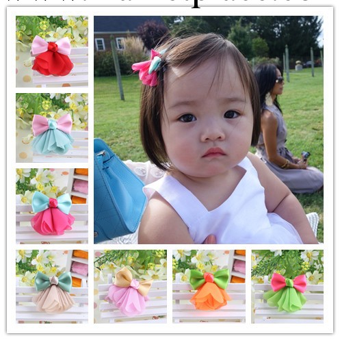 韓國進口寶寶兒童發夾 嬰兒裙擺蝴蝶結頭飾 雪紡緞帶平夾 8色可選批發・進口・工廠・代買・代購