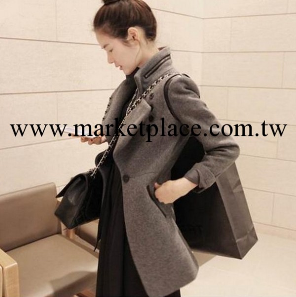 2013韓國代購同款 專櫃品質毛呢修身百搭中長款女式外套批發 3861工廠,批發,進口,代購