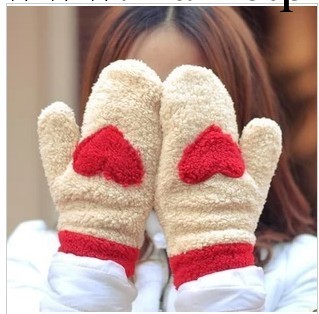 韓國秋冬季可愛保暖手套加厚毛絨愛心全指手套女工廠,批發,進口,代購