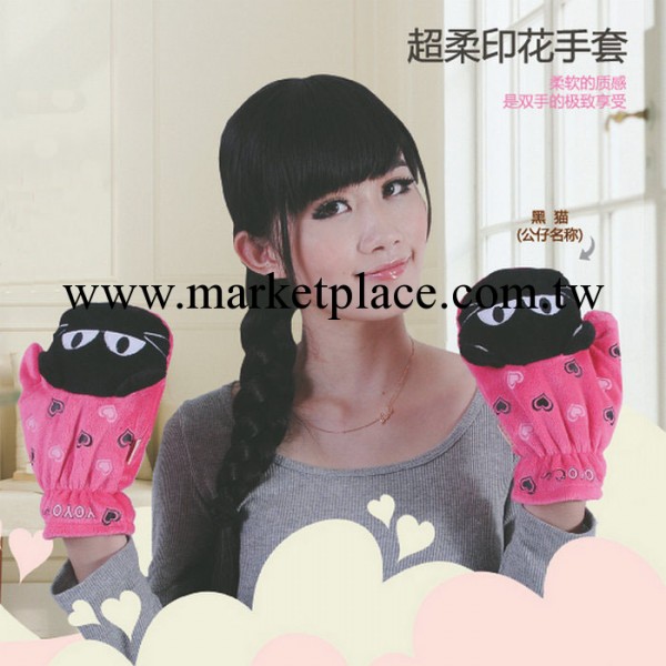 一件代發時尚可愛全包套指卡通手套 超柔絨印刷女士手套工廠,批發,進口,代購