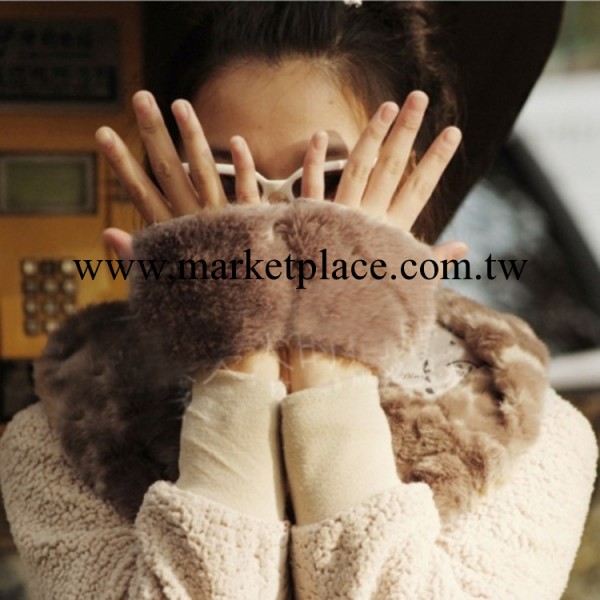 新品 vivi韓款 冬季兔毛手套 露指手套手掌套毛毛手套女工廠,批發,進口,代購