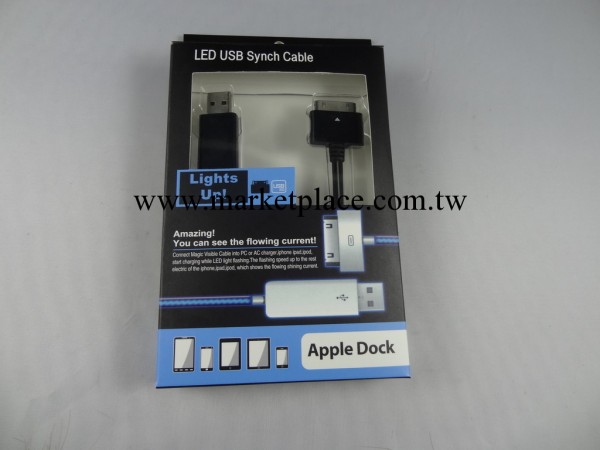 iphone4發光線iphone4S追光數據線蘋果冷光線黑發藍工廠,批發,進口,代購