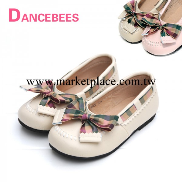 dancebees 爆款！綠格蝴蝶結淑女皮鞋 公主單鞋 女童皮鞋工廠,批發,進口,代購