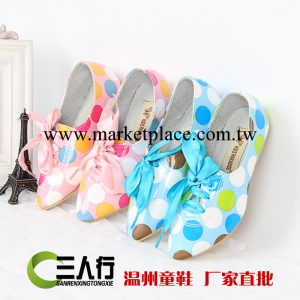S三人行童鞋批發  秋季新款兒童韓版公主圓點女童絲帶亮面單鞋工廠,批發,進口,代購