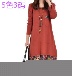 D196#秋裝 韓版碎花拼接女士連衣裙 正品寬松大碼長袖打底裙批發工廠,批發,進口,代購