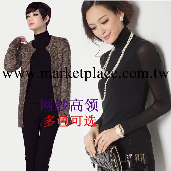 【夥拼】天貓貨源秋冬新品網紗蕾絲長袖T恤女款百搭潮打底衫黑色工廠,批發,進口,代購
