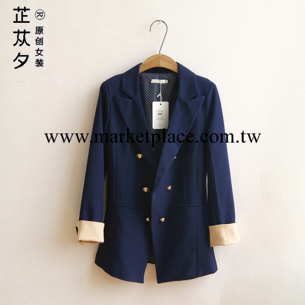 【芷蓯夕】女裝批發秋季精品英倫風帥氣雙排扣修身中長款小西裝工廠,批發,進口,代購