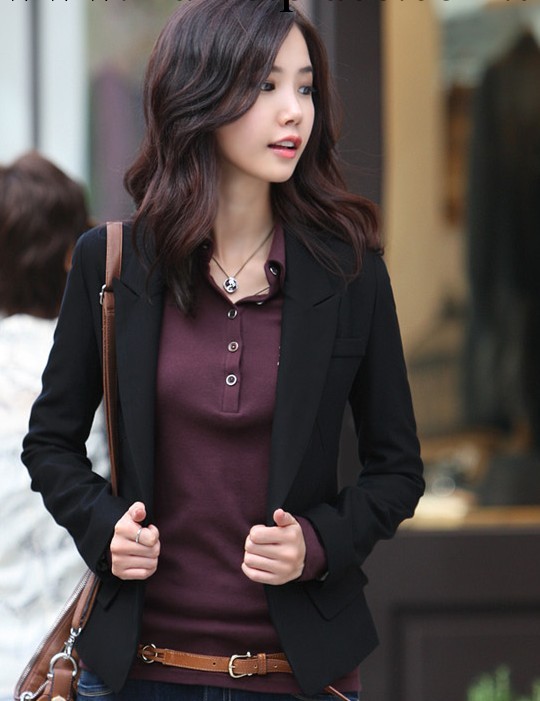 N9388#韓版爆款修身一粒扣內襯格子女式小西裝日系西服工廠,批發,進口,代購