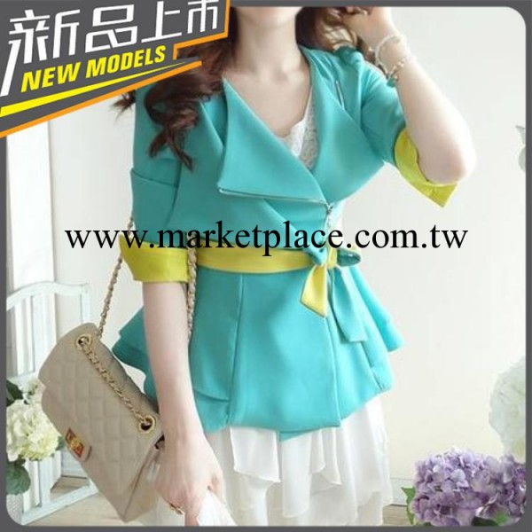 2013新款女秋裝拼色女士韓國修身七分袖短外套西服小西裝工廠,批發,進口,代購
