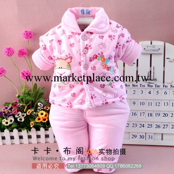 2013新款嬰幼兒 天鵝絨翻領牛牛寶寶套兩件套 夾棉棉襖褲童套裝工廠,批發,進口,代購