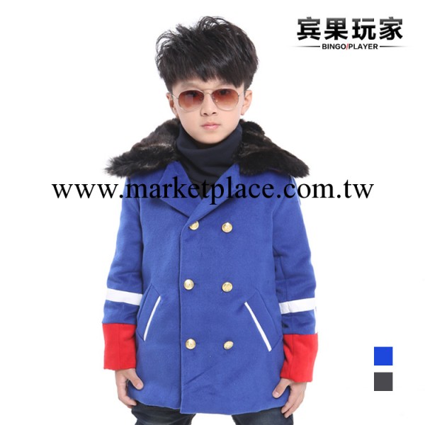 【賓果玩傢】 高檔品牌童裝韓版時尚加厚禦寒毛領呢子軍裝大衣工廠,批發,進口,代購