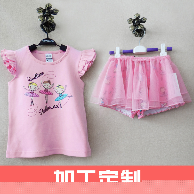外貿原單 跟單生產 品牌套裝 女童裝 夏裝 純棉短袖T恤短褲套裝工廠,批發,進口,代購