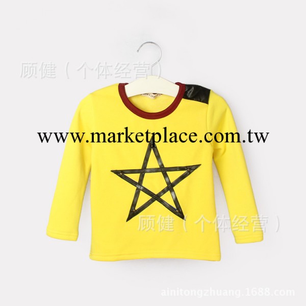 外貿品牌韓版秋款童裝男童裝純棉加絨加厚五角星童T恤 廠傢批發工廠,批發,進口,代購